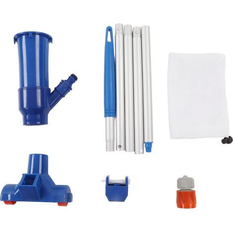 Petit aspirateur pour piscine portable, nettoyeur de bassin avec canne en alliage d'aluminium 5 sections, sac en nylon à mailles fines, pour spa, bain à remous, bleu, norme UE (1/5)