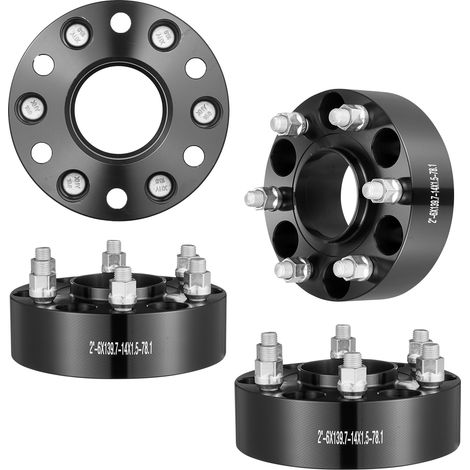 VEVOR Wheel Spacers, 2" 6"x5.5" Wheel Adapters, 6 Lug Forged Spacer, 78.1 mm Bore Hubcentric M14 x1.5 Studs Spacers, Fit for 1984-2018 Chevrolet, GMC, and Cadillac, 4 PCS Black (1/5)