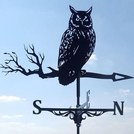 Veleta de metal de acero inoxidable, adecuada para decoración exterior, granja, patio, jardín, pabellón de jardín, estilo búho 8635cm-Crezuo