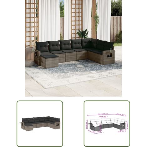 The Living Store 8-tlg. Garten-Sofagarnitur mit Kissen Grau Poly Rattan - Gartenmöbel Set - PE-Rattan Möbel - Outdoor Lounge - Esszimmergarnitur - Balkonmöbel (1/3)