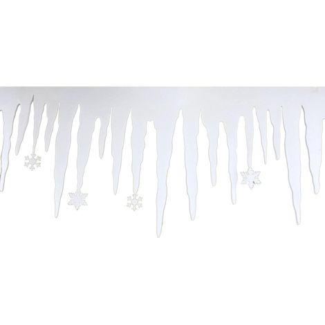 Weihnachtliche Fensterdeko Schneerand Eiszapfen & Schneeflocken Weiß 200 x 34 cm - Polyester (1/2)