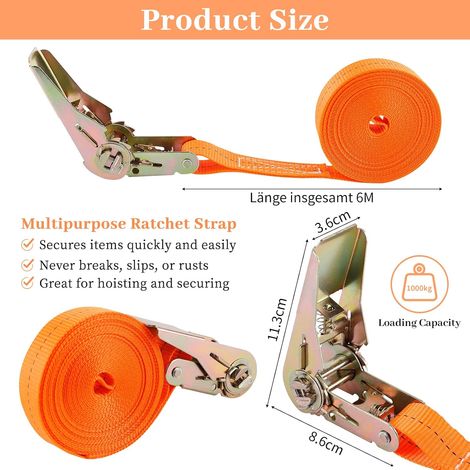 Lot de 4 - Sangle À Cliquet - Longueur 6 m - Largueur 25 mm - Sangles De Serrage - Supportant Une Charge Maximale (1/5)