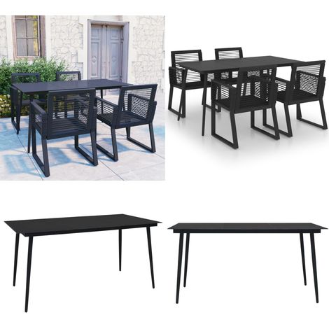 Juego de comedor para jardín 5 piezas ratán PVC negro - Mesa de jardín - Sillas de jardín