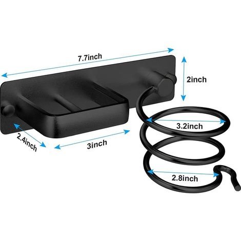Support Mural en Aluminium pour Sèche-cheveux et Lisseur, Accessoire de Salle de Bain avec Trous de Drainage, Noir, 20x15 cm, à Accrocher au Mur ou Derrière une Porte (1/5)