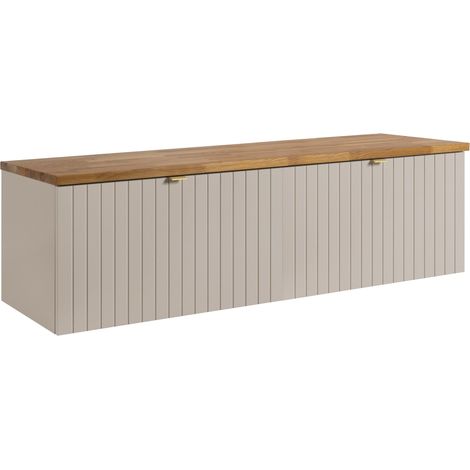 Meuble sous-vasque suspendu HARMO 160 cm avec plan en bois massif Façade rainurée cachemire semi-mat (1/5)