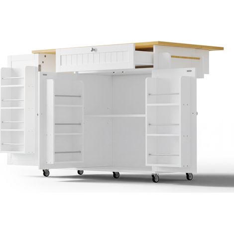 Îlot de cuisine mobile avec plan de travail pliable, MDF, 120 x 70 x 92 cm, naturel et blanc (1/5)