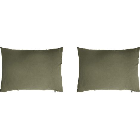 Lot de 2 taies d'oreillers double gaze de coton kaki 50x70 cm