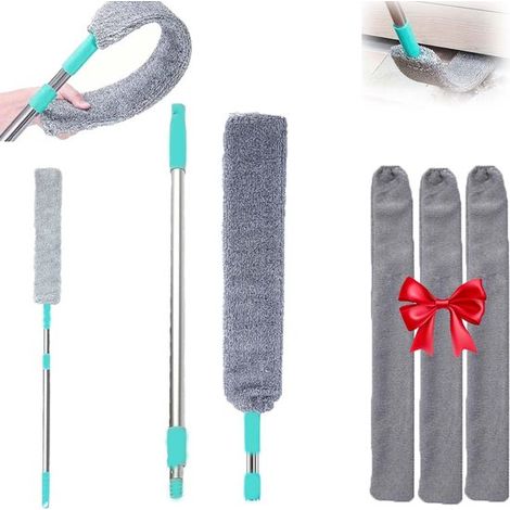 Aspirateur à poussière rétractable amélioré avec 3 chiffons en microfibre, brosse à poussière extensible et brosse à poussière lavable et réutilisable (1/5)