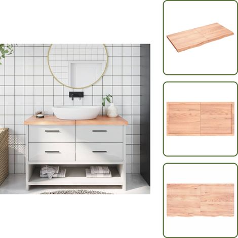 Waschtischplatte Hellbraun 120x60x(2-4) cm Massivholz Behandelt - Eichenholz Platte - Holz Waschttischplatte - Waschtischplatte Massiv - Badrenovierung - Arbeitsfläche (1/5)
