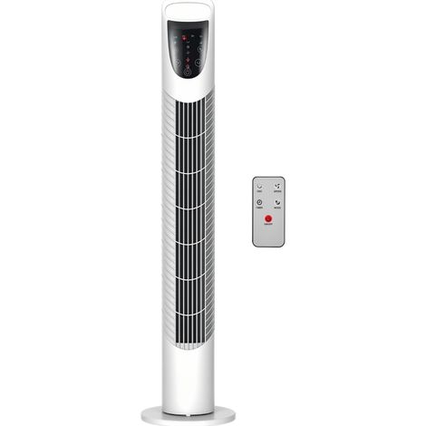 Ventilateur colonne vertical 40 W avec télécommande, 3 vitesses, minuterie 7,5 h, Ø 18 x 78,5 cm, blanc