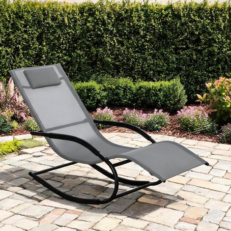Fauteuil à bascule en textilène gris avec accoudoirs et tétière (1/5)