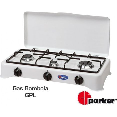 Fornello a gas 3 fuochi, GRIGLIA PIATTINA cm 58,5x27,5x12,5 PARKER GPL