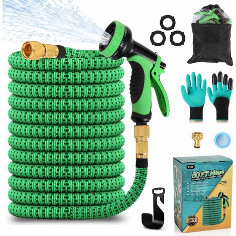 Tuyau d'Arrosage Extensible 15M avec Enrouleur Automatique, Tuyau Jardin Flexible Retractable 10 Modes Pulvérisation, TPE 2500D Renforcé, Raccord Métal Antifuite, pour Balcon, Terrasse, Lavage de Voit (1/5)