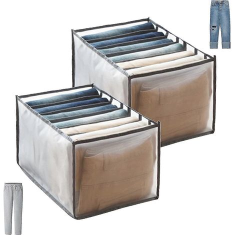 Lot de 2 organisateurs de jeans, tiroirs de rangement, pantalon, armoire pliable en filet (1/5)