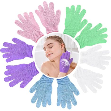 Gants Exfoliants Corps - Lot de 10 - Nylon Doux - Gommage Peau Morte - Douche Famille Adulte Enfant - Multicolore 18x13,5cm (1/5)