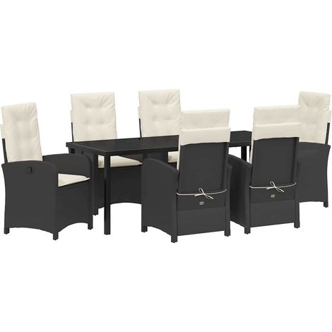 Maison Exclusive - Set da Pranzo per Giardino con cuscino 7 pcs Nero polyrattan