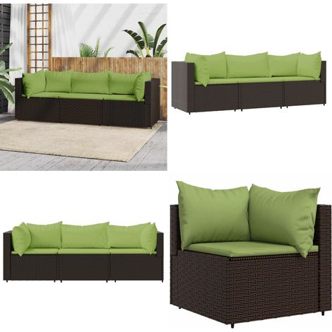 3-tlg. Garten-Lounge-Set mit Kissen Braun Poly Rattan - Outdoor Möbel - Gartenmöbel - Loungesessel - Esstischgarnitur - Rattan Gartenmöbel - Home & Living (1/5)