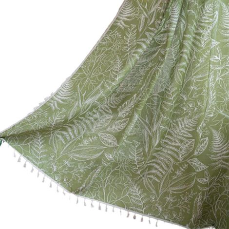 Rideau Boho imprimé coton lin pompons 150x200cm 1 pièce (1/3)