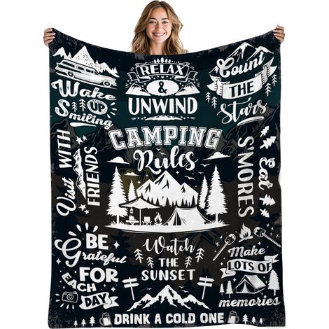 Couverture imprimée pour camping-car, thermique en flanelle, 130 x 150 cm (noir et blanc) (1/5)