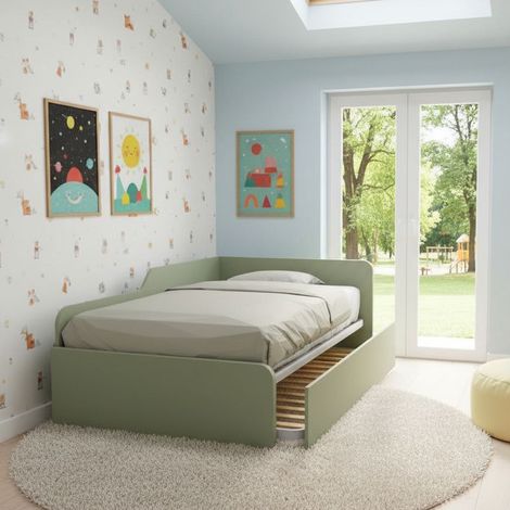 Divano letto piazza e mezza 120x190 con spalliera e secondo letto estraibile - Salvia