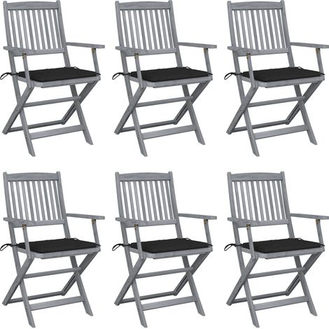 Lot de 6 Chaises de jardin pliables - Chaise d'extérieur pour terrasse/jardin avec coussins Bois d'acacia BV515206 - BonneVie (1/5)
