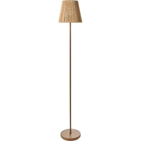 Lámpara de pie boho pantalla de cuerda de papel base de hierro acabado mate sala de estar dormitorio marrón Hanger