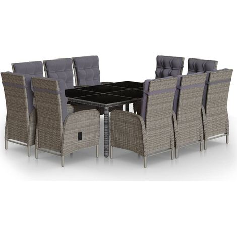 Maison Exclusive - 11-tlg. Garten-Essgruppe Poly Rattan Grau