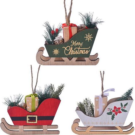 Décorations de Noël, traîneau du Père Noël, fournitures de Noël pour le bureau, ornements de traîneau en bois, décorations de traîneau à suspendre pour une ambiance festive. (1/5)