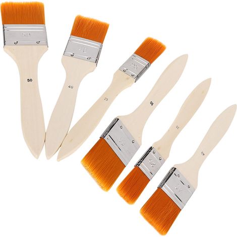 Ensemble de 6 pinceaux pour peinture à l'huile, poils en nylon, raccords tubulaires en aluminium, corps en bois. (1/5)