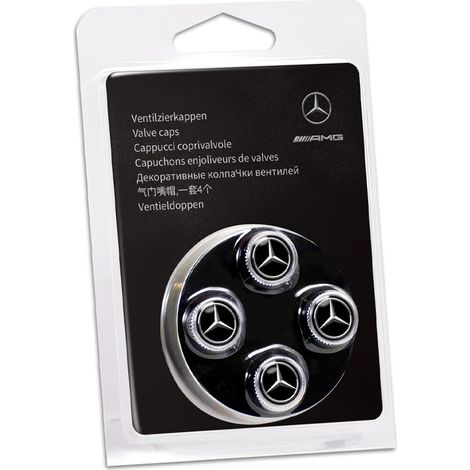 Lot de 4 Bouchons de Valve Métal Mercedes B66472002 - Plaqué Chrome Noir Authentique (1/4)