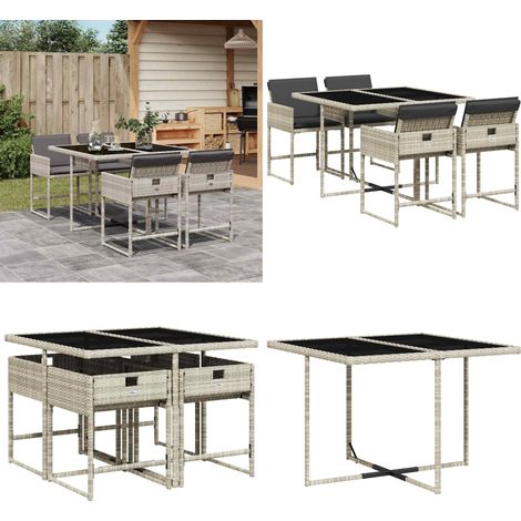 5-tlg. Garten-Essgruppe mit Kissen Hellgrau Poly Rattan - Gartentisch - Gartenmöbel - Essgruppe - Outdoor Möbel - Terrassenmöbel - Home & Living (1/5)