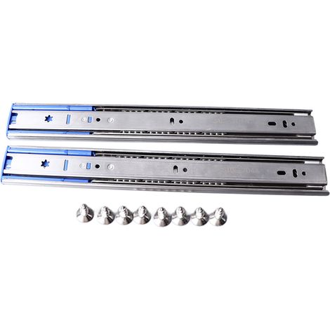 Lot de 2 glissières de tiroir à ouverture par pression de 35,5 cm (14 pouces), en acier inoxydable, à 3 sections, double ressort, amortissement et guidage silencieux pour armoire (1/5)