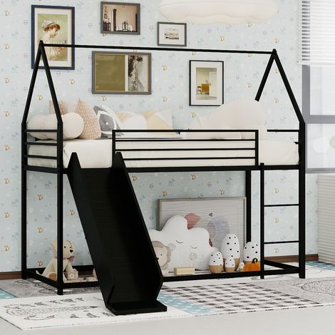 Lit superposé 90x190 cm noir – avec toboggan, sans matelas (1/5)