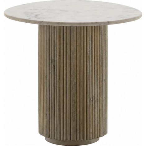 Table d'appoint en marbre et bois de manguier - blanc et naturel blanc lavé (1/5)