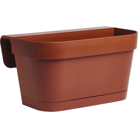 Vaso Balconiera B-Smart in resina con sottovaso e distanziale - 36x16x19 cm Brown