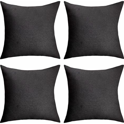 BEBUSINGOTO Fundas de cojín de lino negro para exteriores, impermeables, decorativas, para sillas, 45,7 x 45,7 cm, juego de 4, color negro (1/5)