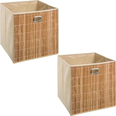 Lot de 2 boîtes de rangement cube en bambou et tissu MIX'N MODUL (1/5)