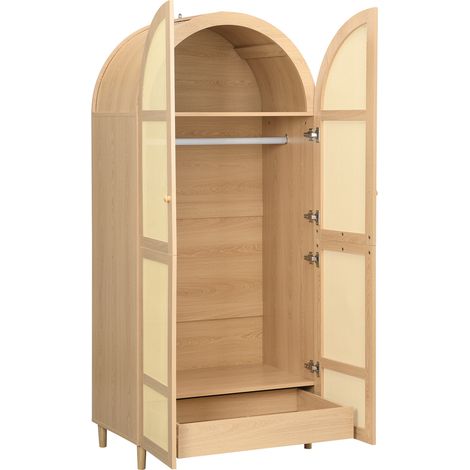 Armoire moderne à portes arrondies avec penderie et tiroirs 80 x 50 x 179 cm naturel HOMVRA (1/5)