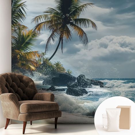 Fototapete Tapete Vliestapete mit Kleber - trendige Wanddeko - Schlafzimmer - Wohnzimmer Exotischer Strand 250x250 cm (1/5)