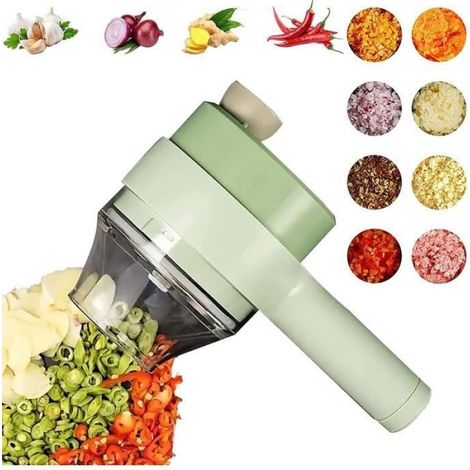 1 Hachoir électrique 4 en 1, USB rechargeable, lame inox, bol 200ml, cuisine ail oignon (1/3)