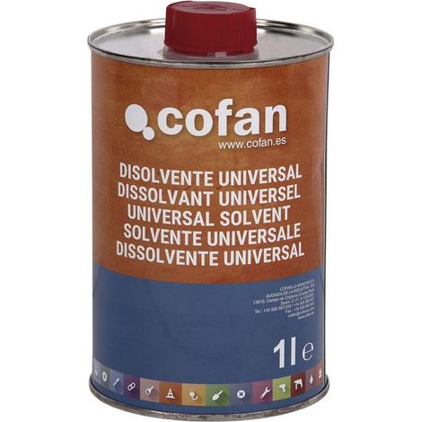 COFAN disolvente universal cofan (1 l) , Disolvente Universal para esmaltes sintéticos y limpieza de herramientas. Sirve para preparar la superficie para su pintado. Es específico (1/2)