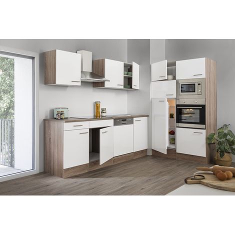 Küche Küchenzeile Leerblock Einbauküche Eiche York Weiß Oliver 340 cm Respekta