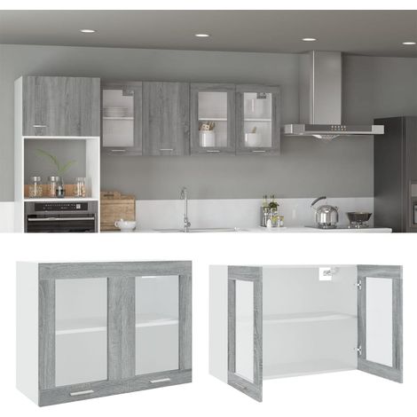Hängeschrank Lyon Glas Grau Sonoma 80x31x60 cm Holzwerkstoff