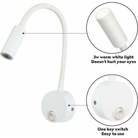 Applique Murale LED - Bras Flexible 30 Cm - Interrupteur Intégré - Pour Chambre Salon Camping-Car - Lot De 2 (1/4)