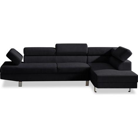 Canapé d'angle droit avec têtières relevables Palerme velours côtelé noir (1/5)