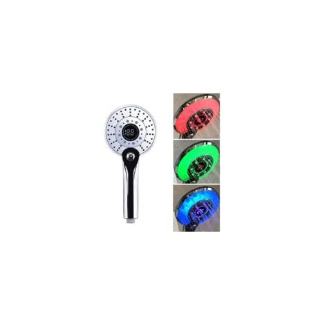 Soffione doccia digitale a LED portatile, 28 x 13 cm, con controllo della temperatura, 3 colori LED, 3 modalità di getto, sistema di scarico dell'acqua per il bagno - Crezuo (1/4)