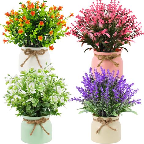 Plantes artificielles en pot - Lot de 4 plantes artificielles pour la décoration intérieure et extérieure (maison, cuisine, bureau, mariage).-AquaForge (1/5)
