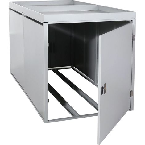 [NON UTILIZZATO] Garage armadio per 2 biciclette con serratura e fioriera HHG-982b ferro acciaio zincato 125x113x208cm grigio