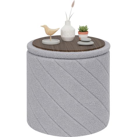Pouf de Rangement Pliable Rond, Tabouret, Amovible Couvercle, Table Basse et Repose-Pieds pour Salon, Chambre, Ø 43 x 45 cm, Gris (1/5)