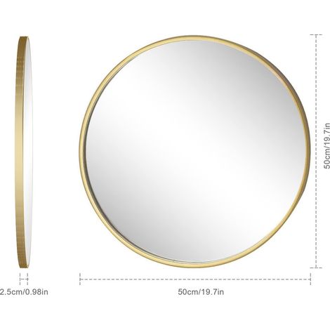 N/Y Trintion Round Wall Mirror 50cm Large Golden Round Metal Wall Mirror Round Frame Home Bathroom Glass Wall Vanity Mirror for Vanity Bathroom Bedroom (1/4)
